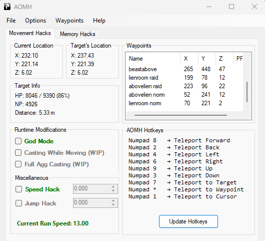 AOMH v2.0 - Anarchy Online Movement Hacker w\ God Mode (Custom)